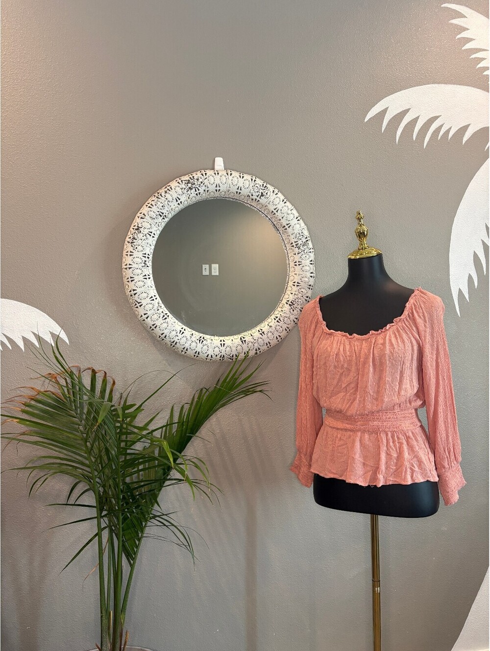 Women's Long Sleeve Peach Blouse with Ruffle Details